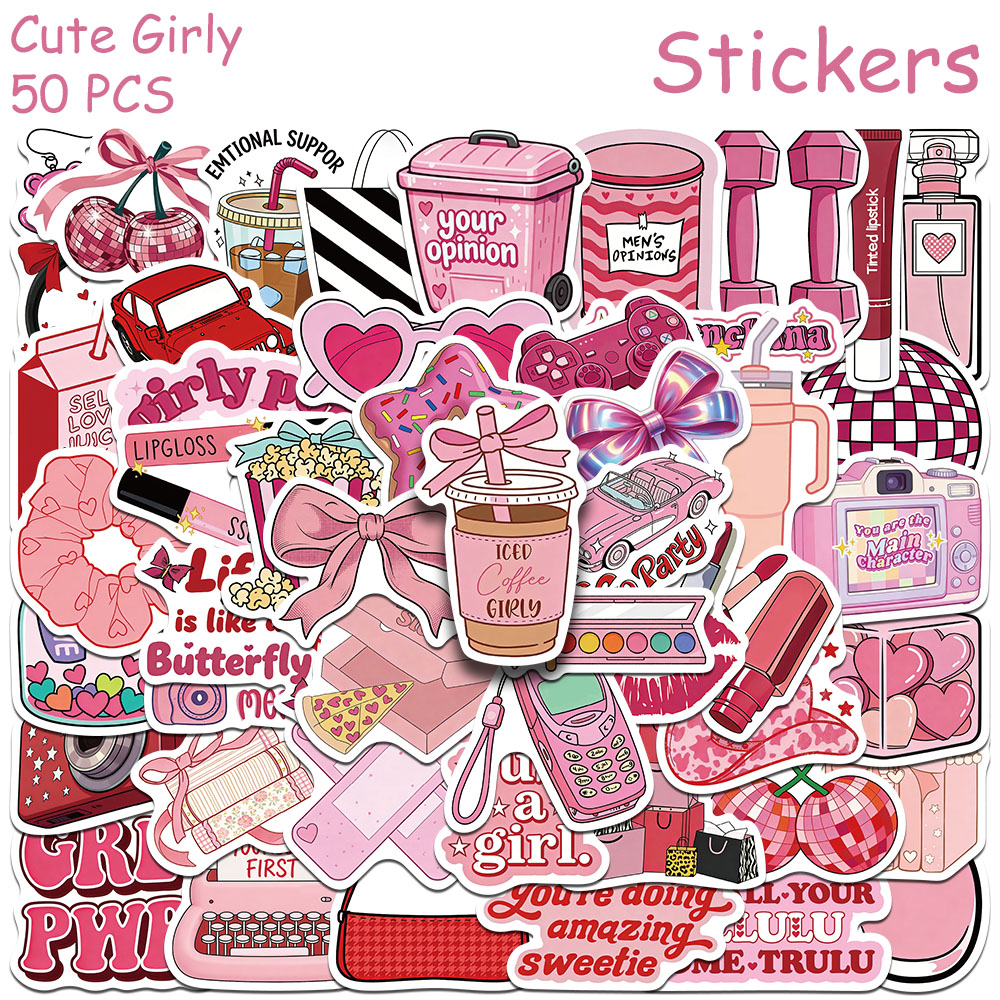 *25/50pcs Cute Girly Printable Stickers Decals For Phone Laptop Skateboard Refrigerator Helmet DIY Cartoon Waterproof Stickers*
