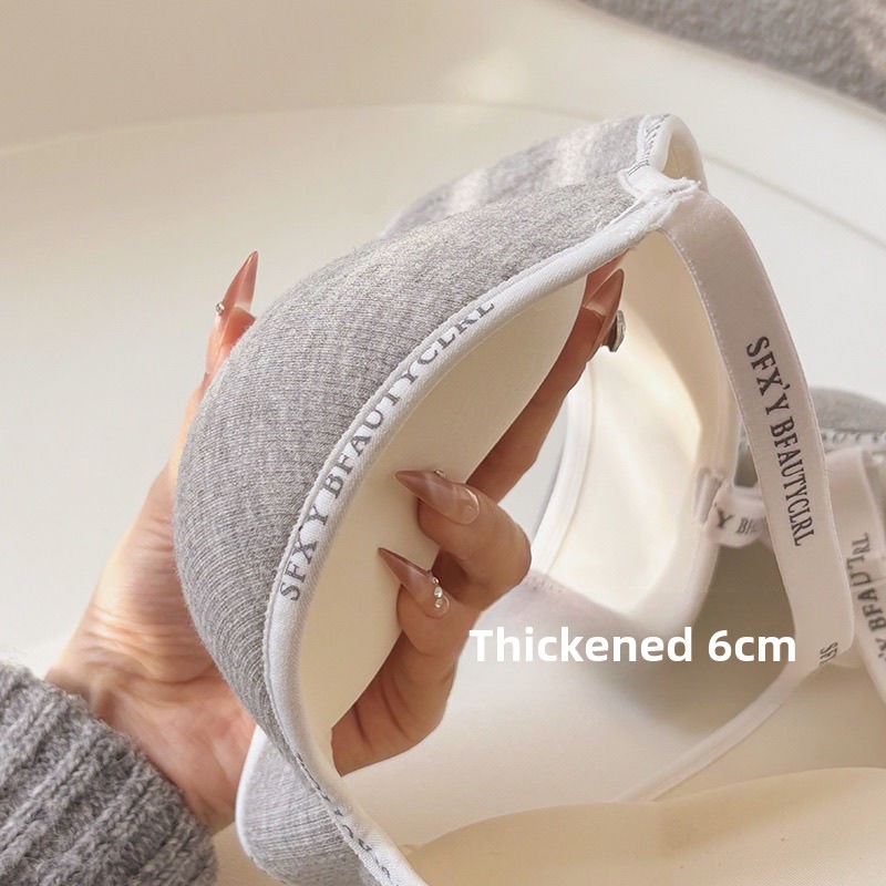 6cm Thickened Push Up Bra for Small Chest Wireless No Steel Ring Letter Print Adjustable Straps Anti Slip Pads Seamless Lingerie