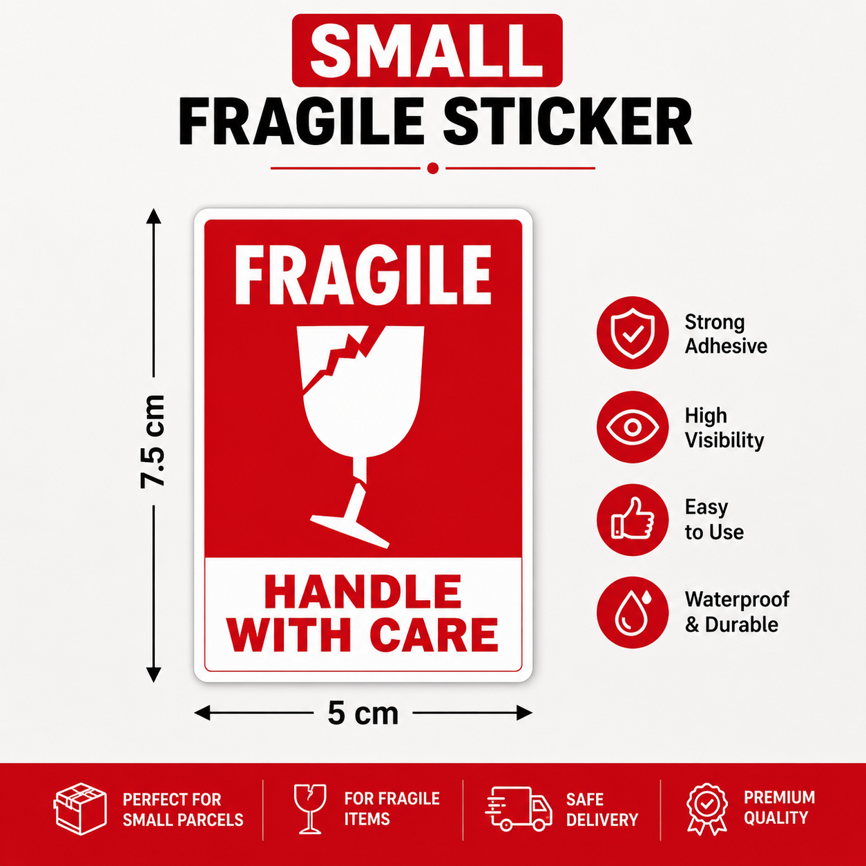 100 PCs Fragile Handle With Care Sticker Labels Small & Large Size Packing Warning Stickers for Glass Items Courier Packaging Moving Boxes Shipping Safety Labels Adhesive Fragile Tape for Parcel Packing Office Warehouse Home Use Breakable Item