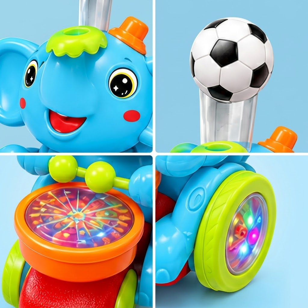 Musical Elephant Toy for Kids – Dancing & Drumming Elephant with Music, Bump & Go Function, Educational Interactive Toy