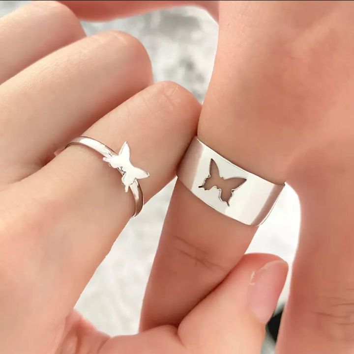 Fabulous Butterfly Rings For Girls/ Women Most Demanded . Trendy Butterfly Rings  For Couples. Lover Pack of 2 Open Adjustable Rings For Couples.Couples Rings.So Elegant