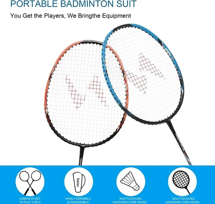 Badminton Racket Set, 2 Carbon Aluminum Rackets Including Premium Badminton Bag, 3 Badminton Balls, 2 Racquet Grips
