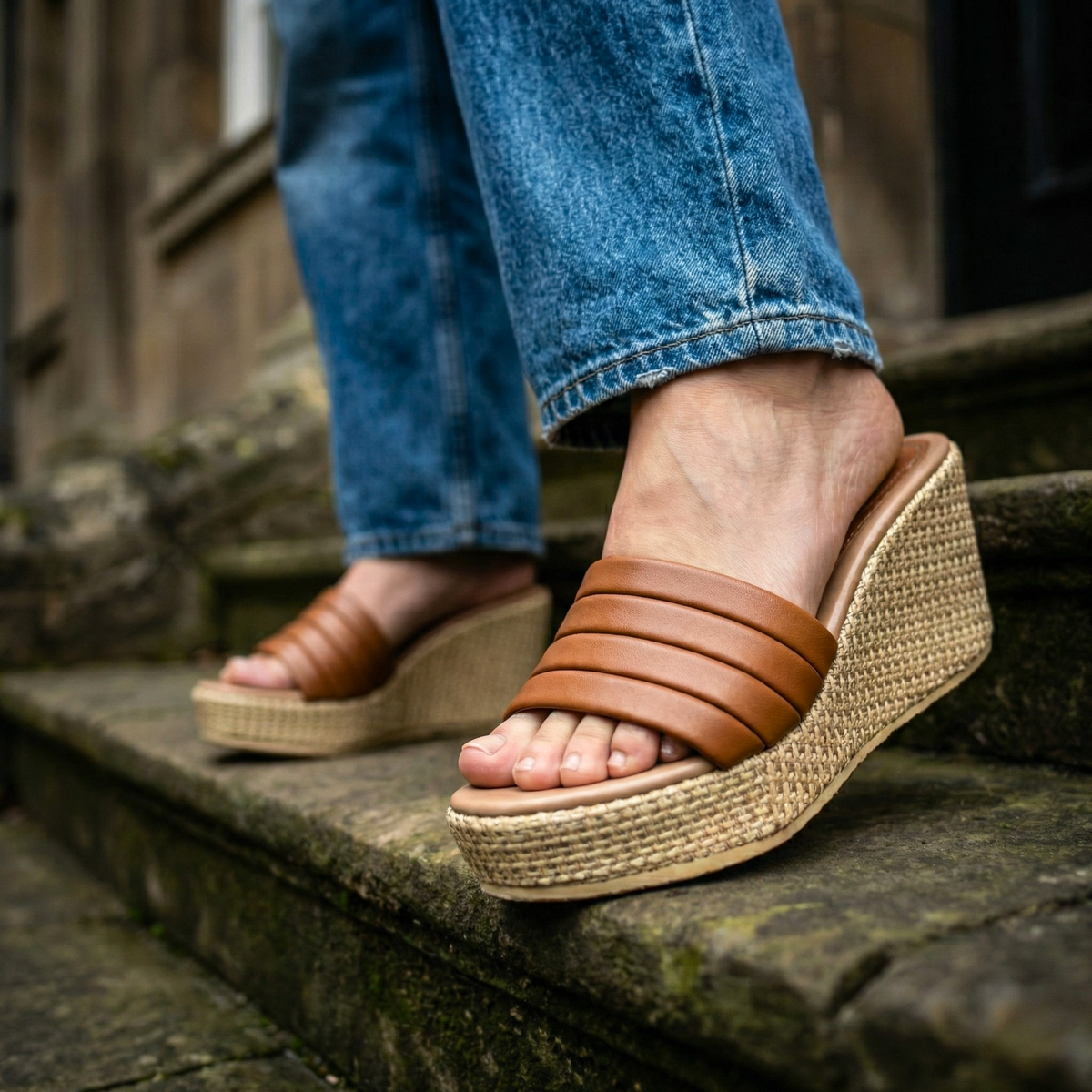Sole & leather wedges sandals for women MS729