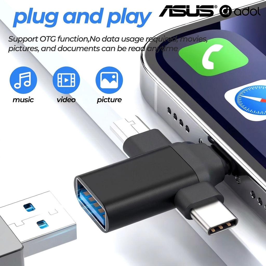 3 in 1 USB OTG Adapter | USB-C, Micro USB & Lightning to USB 3.0 Female Converter | High-Speed OTG Adapter for Android, , Tablets, USB Flash Drive, Keyboard, Mouse & Camera