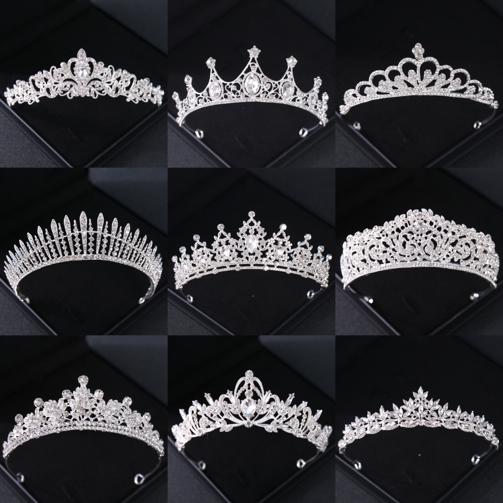 Silver Color Crystal Bridal Tiaras And Crowns Rhinestone Prom Princess Crown Tiara For Women Wedding Hair Accessories Jewelry