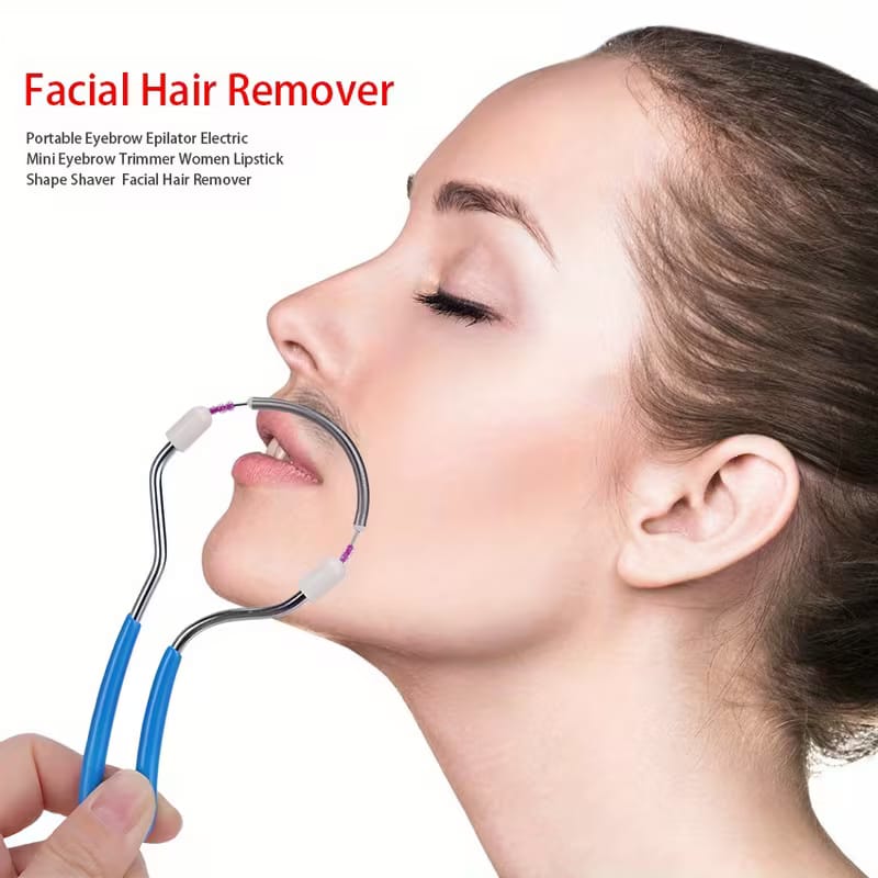 Stainless Steel Painless Hair Remover_ Manual Spring Facial Hair Remover for Women | Upper Lip, Chin & Face Hair Removal Tool | Portable Threading Epilator
