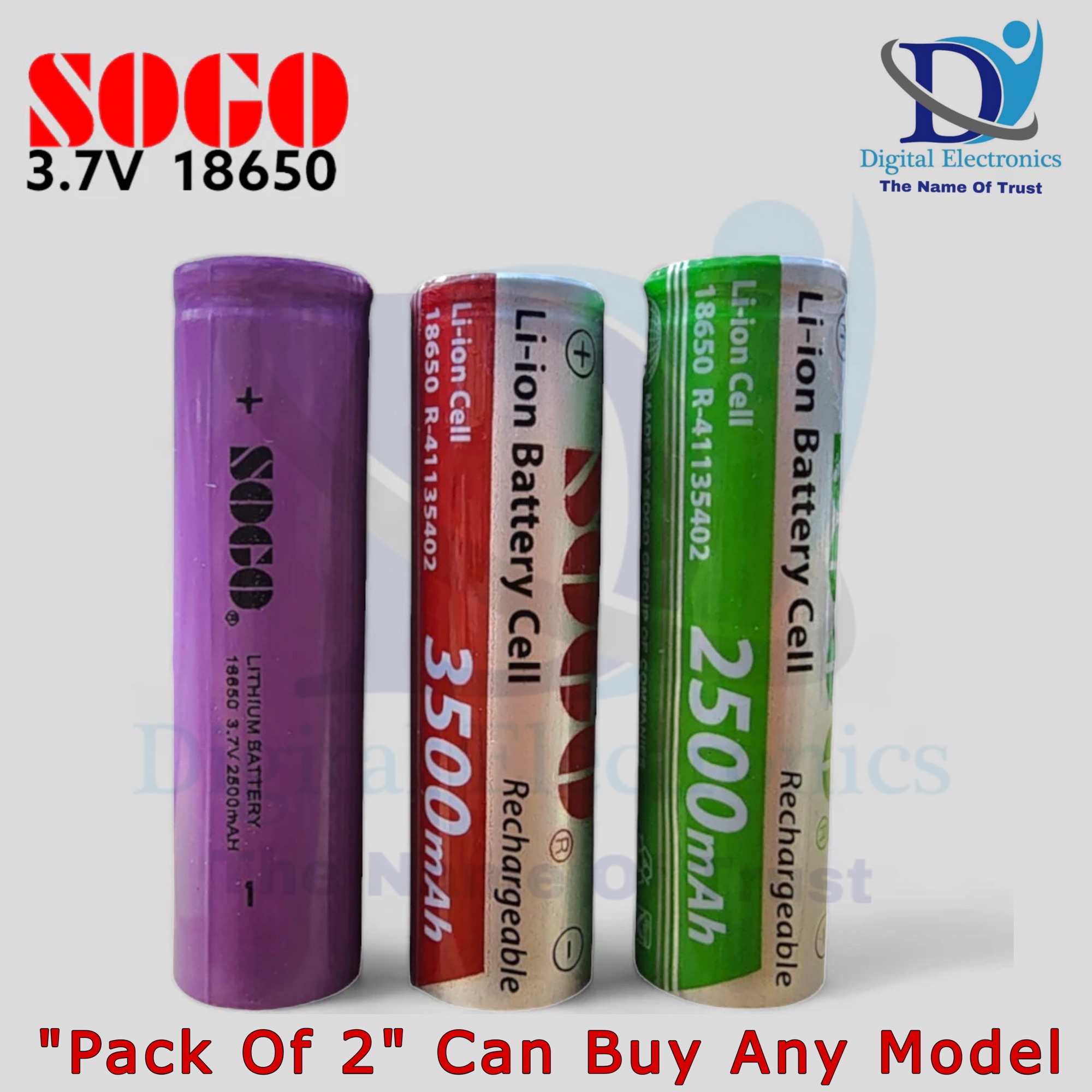 SOGO Original Lithium Battery 18650 3.7V 2500mAH / 3500mAH (Pack Of 2) |  Daraz.pk