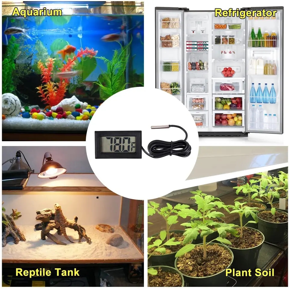 Thermometer Mini LCD Display Digital Temperature Meter With sensor 1m adapter  Black