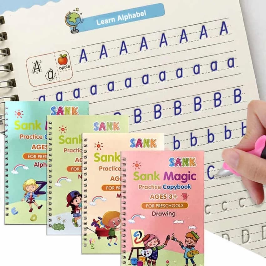 Sank Magic Practice Book – Reusable Kids Writing Book (4 Books + Pen Set)