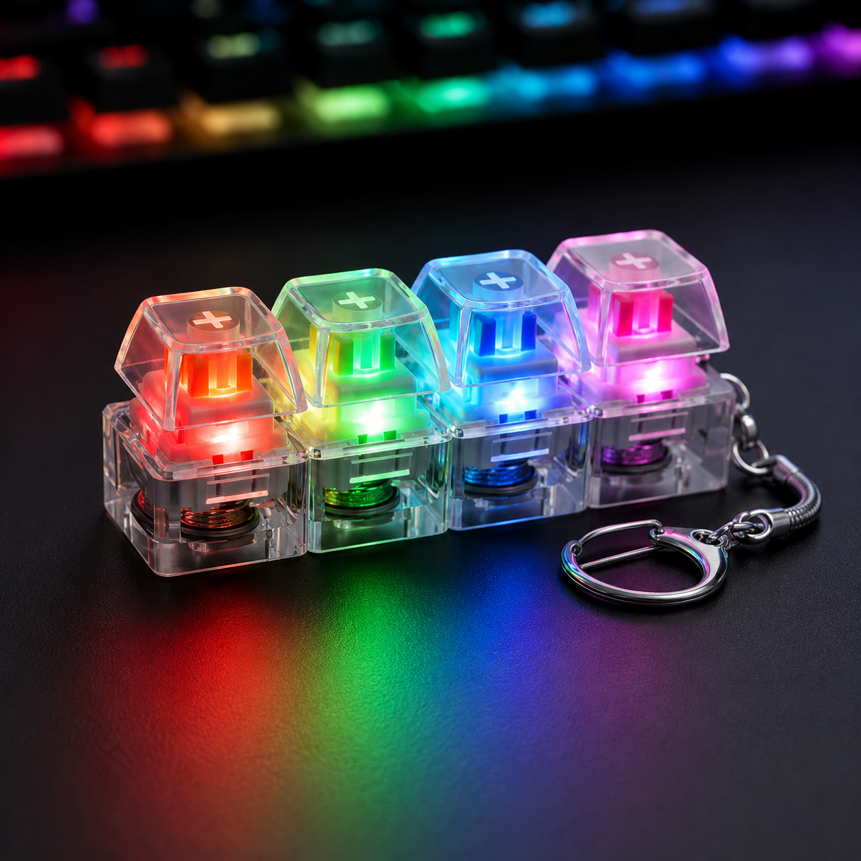 4PCS RGB Mechanical Keyboard Switch Keychain – Clicky Fidget Keychain | LED Light-Up Keyboard Switch Tester | Portable Gaming Keyring Gift price in Pakistan