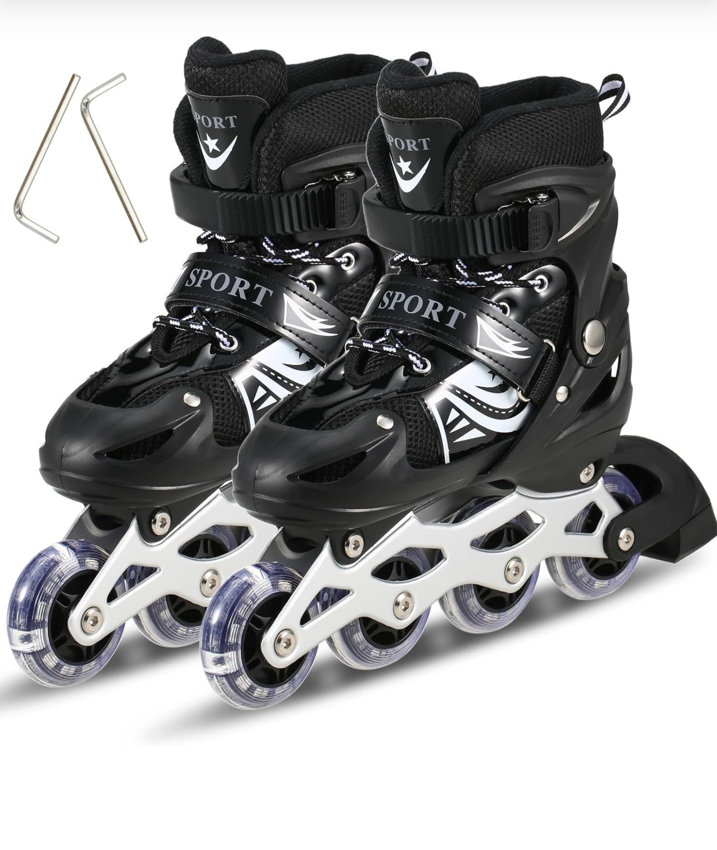 Skating Shoes Adjustable Inline Metal Base and Led Wheels