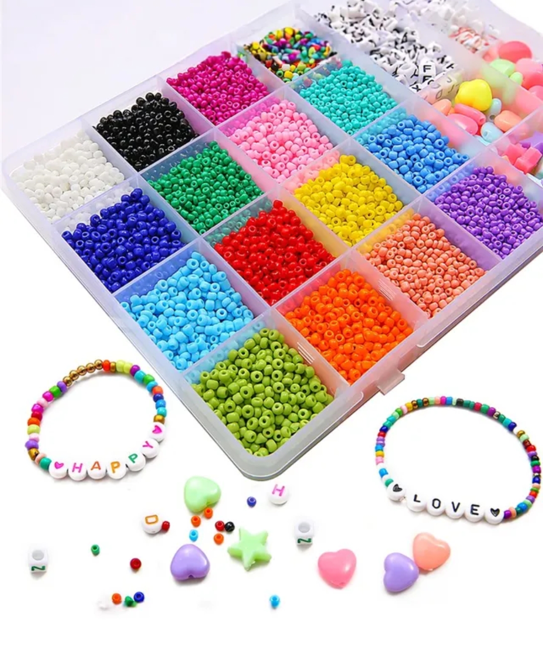 1 Set Box Glass  Bead DIY Jewelry Making Kit - No Power Supply Necessary, Includes Round Beads, Acrylic Alphabets Beads Love Heart Stars Acrylic Random Beads For Diy jewelry Box
