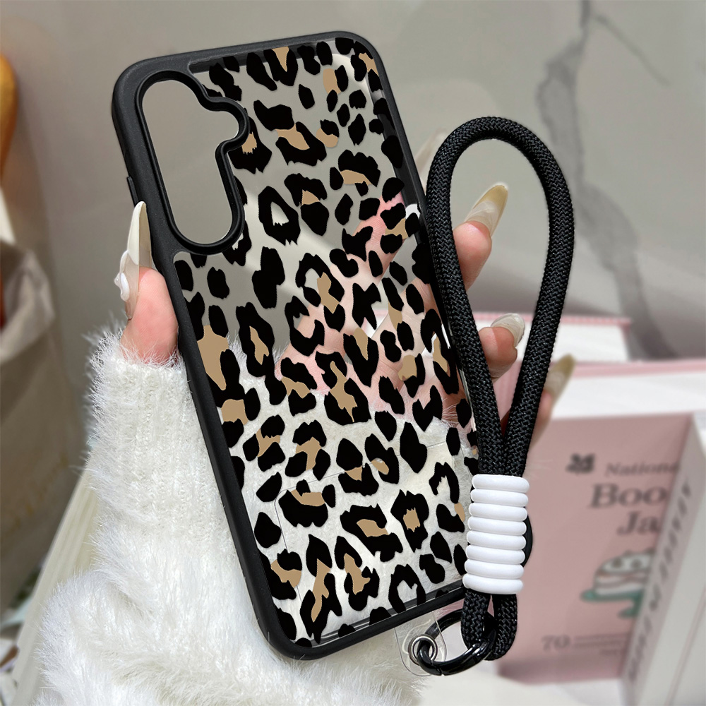 Leopard Print Protective Case For  S26 Ultra S25 A57 A56 A36 A37 A17 A16 A07 A06 A26 Shockproof Phone Cover With Lanyard