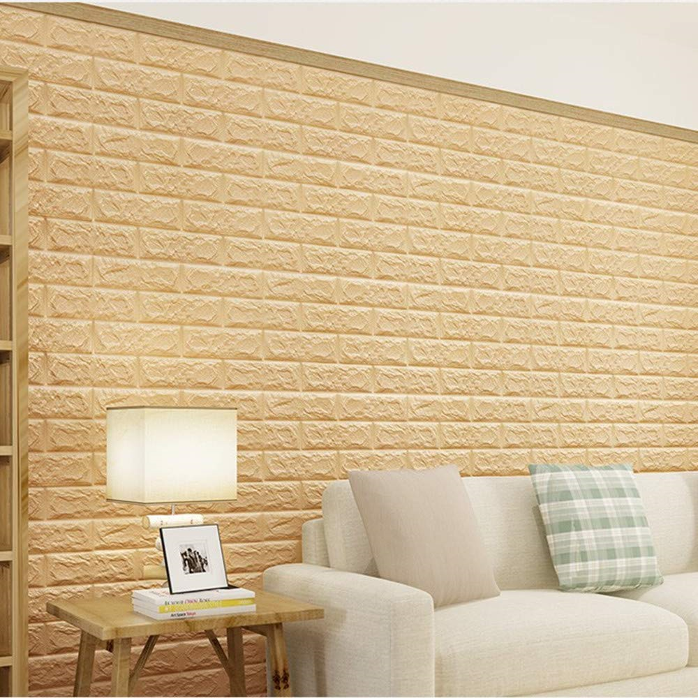 3D Brick Wall Stickers – PE Foam High Self-Adhesive Peel & Stick Wallpaper Panels | 3D Art Wall Brick Room Decor for TV Wall, Sofa Background, Bedroom & Living Room | Easy Install, Waterproof & Noise-Reducing Wall Panels (Cream, 70 x 77 CM)