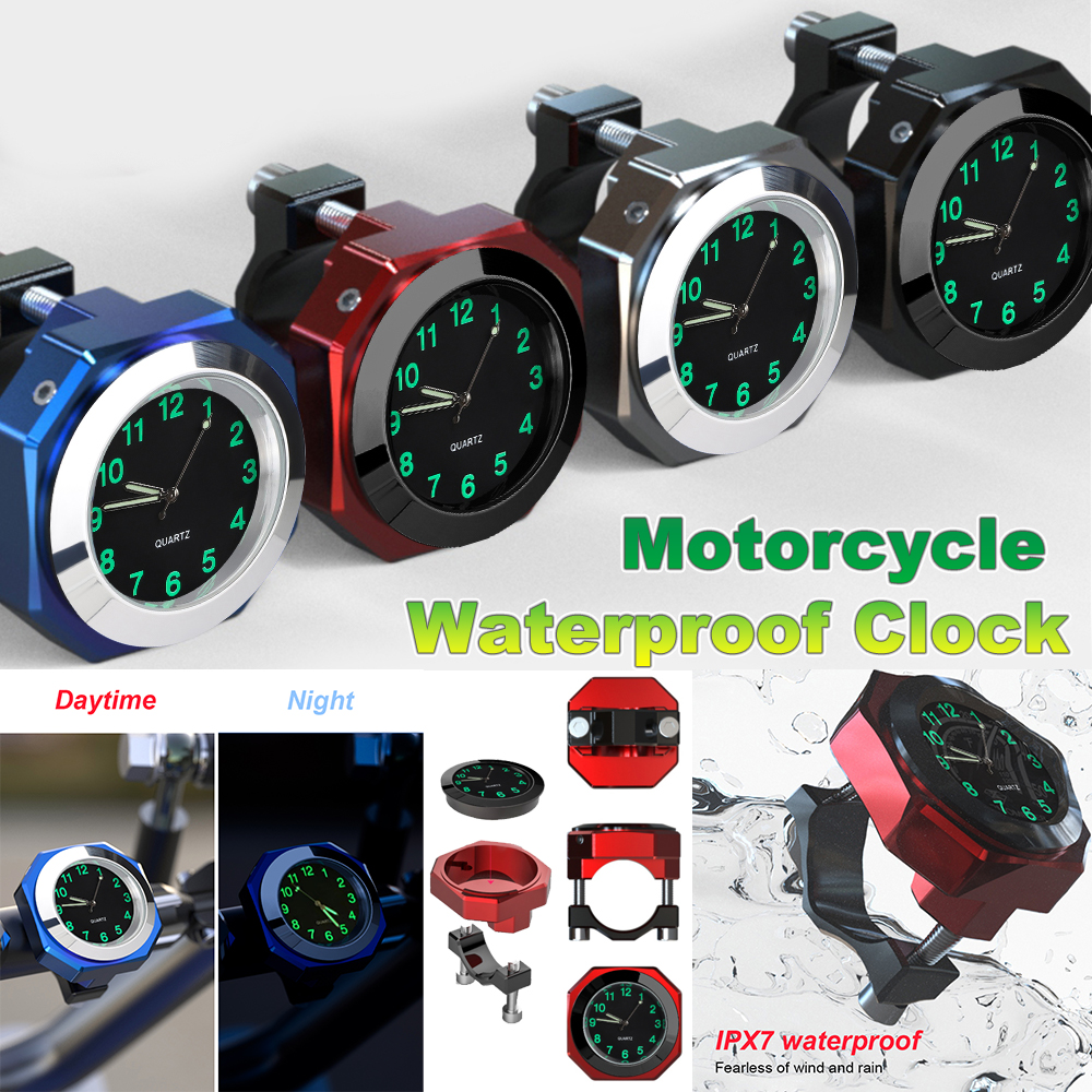 Universal 22-28mm Waterproof Motorcycle Bike Handlebar Clock Mount Watch Time Aluminum Clock With Buckle High-grade Chrome Table