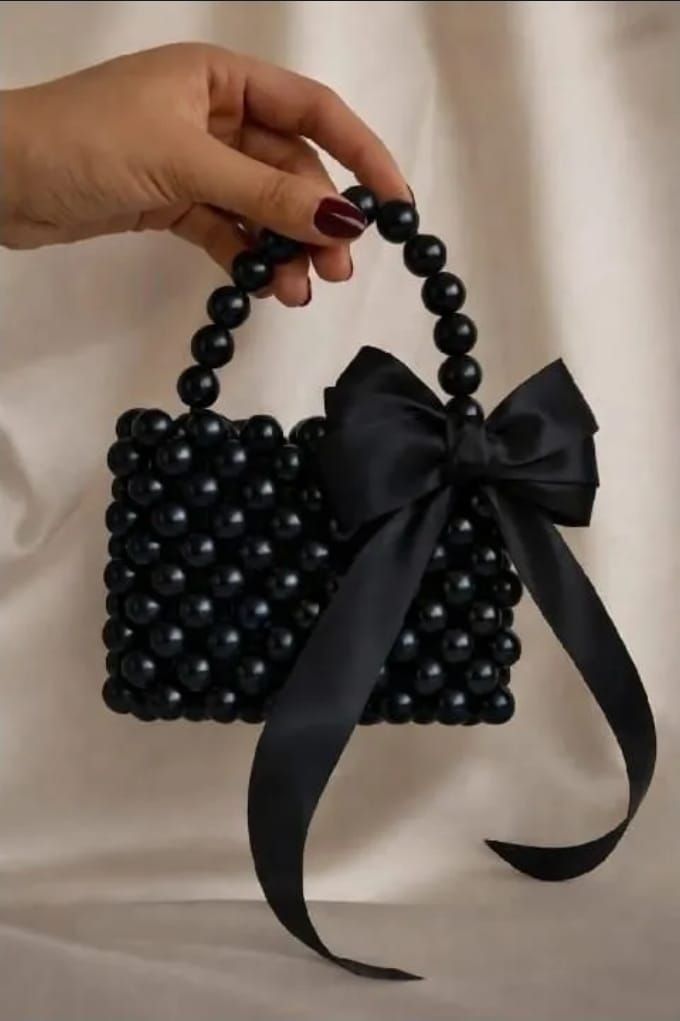 Elegant Mini Handmade Pearl Bag With Ribbon Bow – Versatile Design for Crossbody and Shoulder Carry - Wedding Clutch
