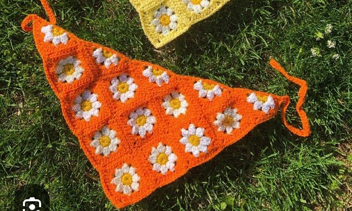 Handmade Crochet Bandana Head Scarf Boho Hair Accessory