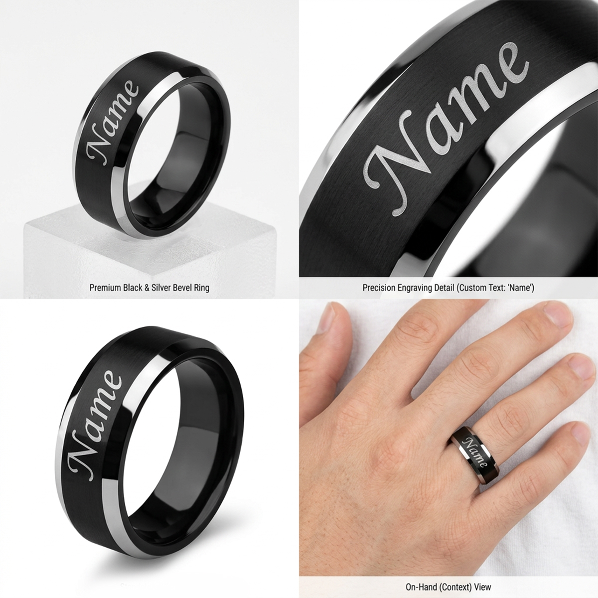 Customized Black Name Rings – Premium Stainless Steel with Free Engraving & Gift Box