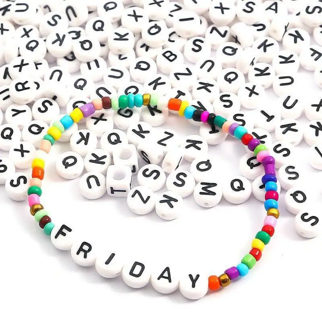 Acrylic Alphabet Letter Beads for DIY Craft Projects, Flat Letter Charms for Jewelry Making, Office & School Supplies