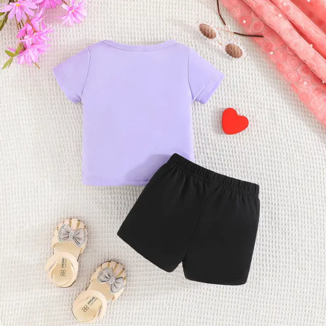 T-shirt And Short Pant For Kids Baby Girls Round Neck Short Sleeves Tee Top's Clothes Sets Dresses Outfit Suit For Baby Girls Jannat Store