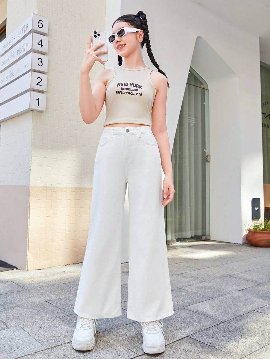 White High Waist Wide-Leg Jeans Premium Quality