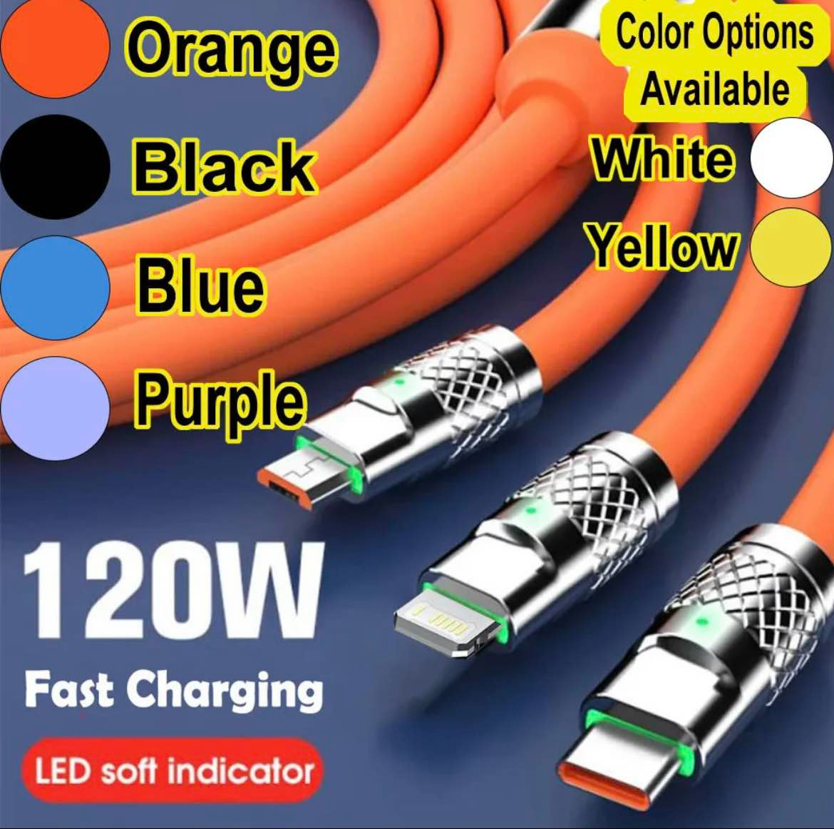 Fast Charging Cable – Nylon Braided Multi Connector USB Data Cable Type-C & Micro Support