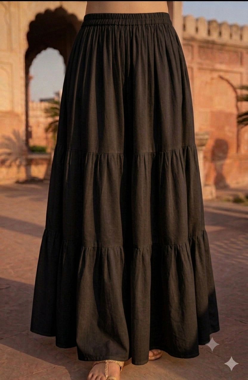 Multi Layered Tiered Summer Cotton Maxi Skirt for Women – Flowy Long Skirt with Elastic Waist (XS to XXL)