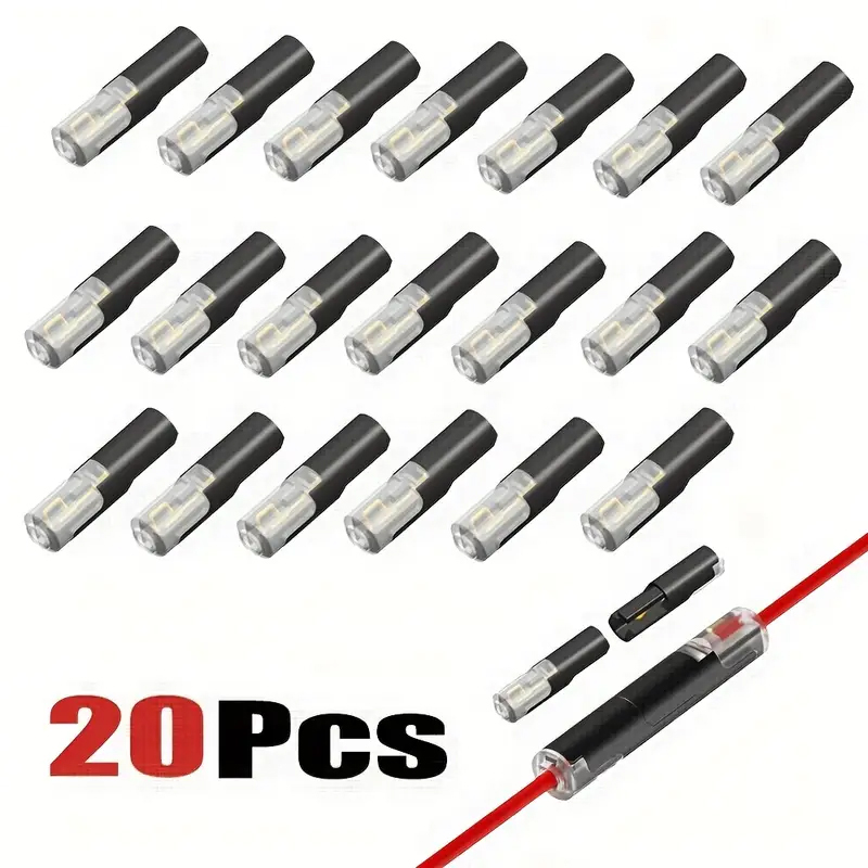 20/30/50/65Pcs 1-Way Quick Connection Cable Connector - No Soldering, Single Wire, with Locking Plug-In Type, Black and Trans