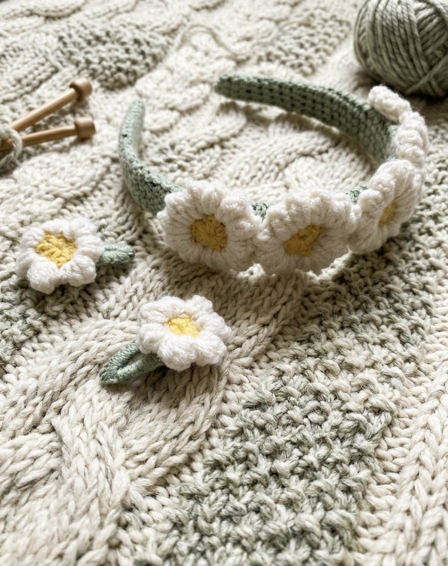 Woolen handmade hair band ,girls hairband handmade ,beautiful flowers hairband, handmade hairband