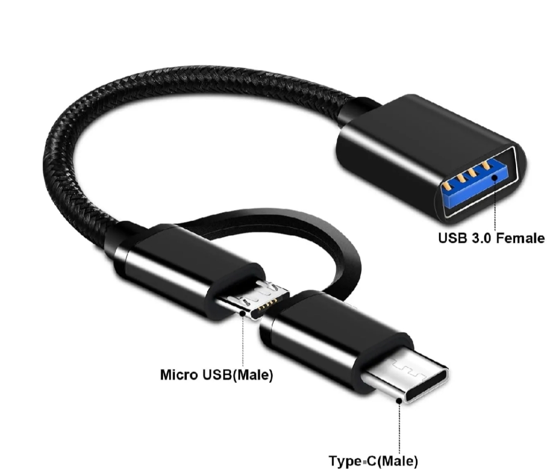 2 in 1 Type C + Micro USB OTG Adapter USB 3.0 | Alloy Frame With Frabric Wire | High Speed Data Transfer Pendrive Connector for Android Mobile Tablet Laptop | Type C & Micro USB OTG Cable