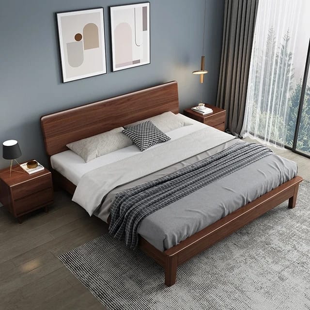 Modern Sheesham King Size Bed With 2 Side Tables