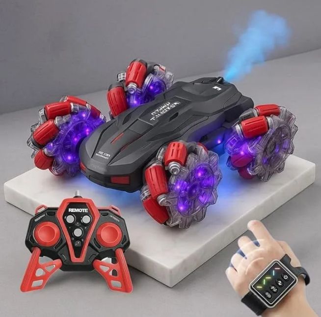 RC Stunt Car, 2.4GHz 4WD Remote Control Gesture Car Sensor Toy, Double Sided Rotating Off Road Vehicle 360° Flips with Lights Music, for Boys & Girls, Multi