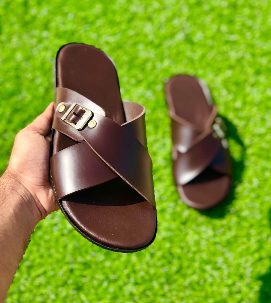 Leather Men's Chappals , Comfortable and Stylish Casual use Slippers . Sandals Outdoor , Indoor use Comfortable softies flip flops Leather | Leather Design Slippers For Men New Fashionable slippers for Boys and Mens Synthetic design for gents