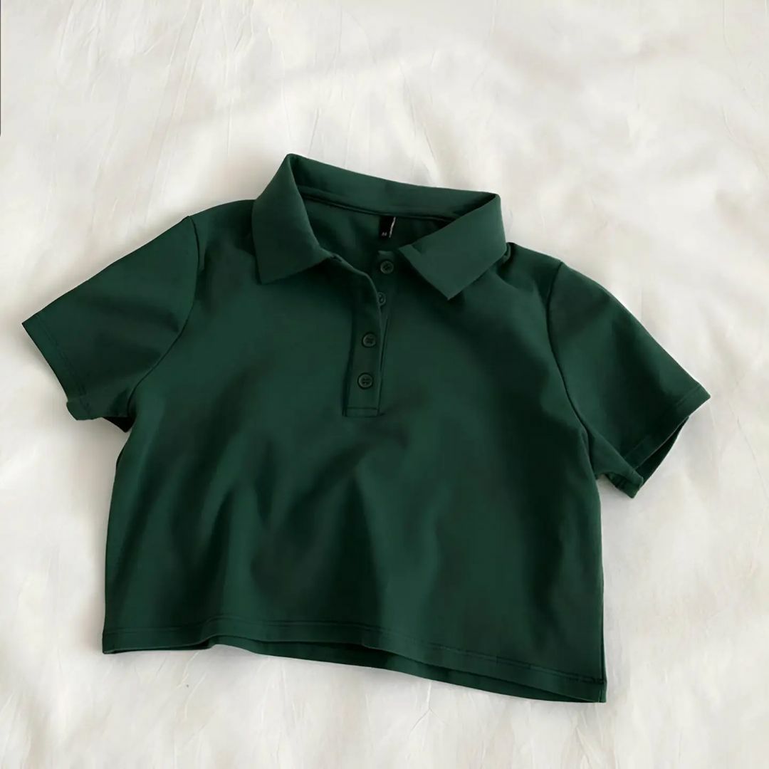 MI'TESORO Women's Short Sleeve Boxy Cropped Polo T-Shirt Polo Cropped T-Shirt - a timeless classic with a modern twist! for Girls/Women