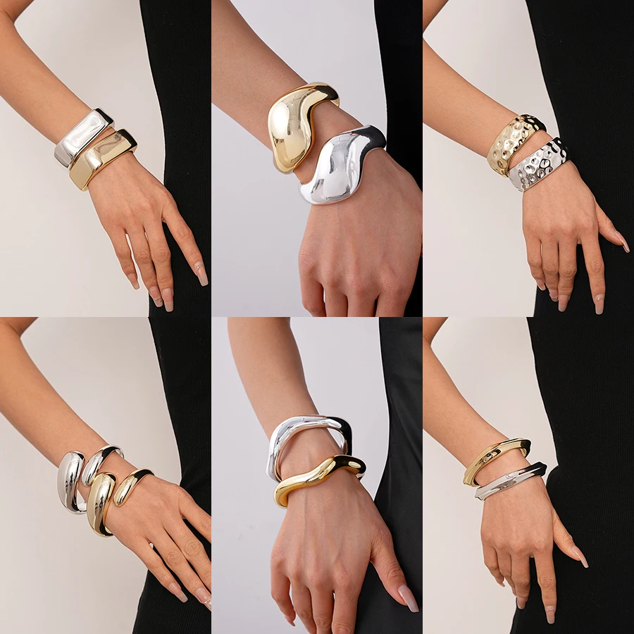 Diverse Irregular Geometric Openning Bangles for Women Men Statement Solid Color Chunky Acrylic Cuff Bracelets Trendy Jewelry F