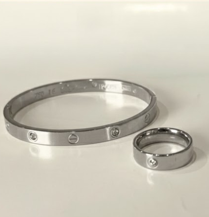 Golden Designer replica Bracelet &amp; Ring Set Stylish Stone Embedded Jewelry for Women