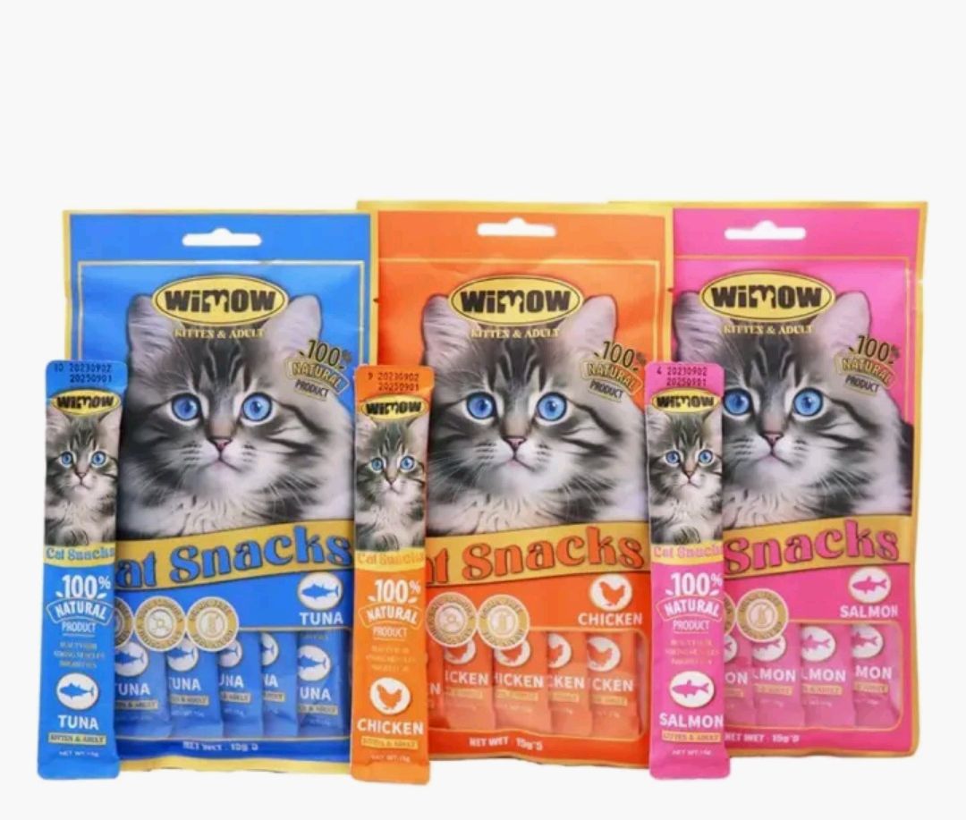 WIMOW Cat Creamy Treat Pack of 3 (15 Strips) | Lickable Cat Treat | High Protein Creamy Cat Snack | Multiple Flavours