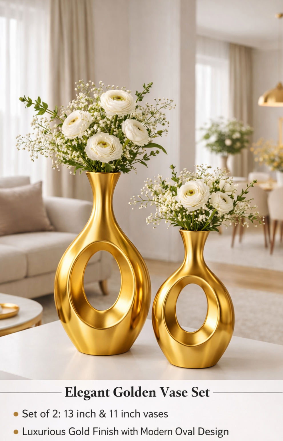 Donut Vase 2 Piece Set, 8 Inch and 6.5 Inch Sizes, Elegant Design