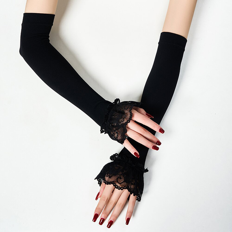 Women Long Elastic Arm Sleeve Fingerless Driving Gloves  Lace Arm Cover Sun Protection Wrist Sleeve Comfort Soft Mittens