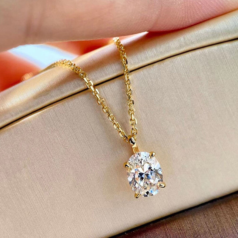 ZAKOL Simple Oval Shape Zirconia Pendant Necklace Lady Engagement Jewelry Fashion Versatile Gold Color Accessories for Wedding