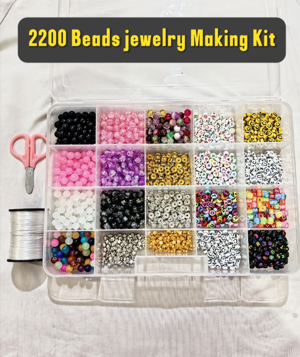 2000pcs/Multi Mix Style 8mm Beads Bracelet Making Kit Friendship Multi Mix Acrylic Beads+Ice Crack Beads+Glass Beads +Spacer + Mini Silver &Golden Stars Kit for Jewelry Making Women Teen s Gifts (100 pcs Of  Beads Have each  Grid Of Box )