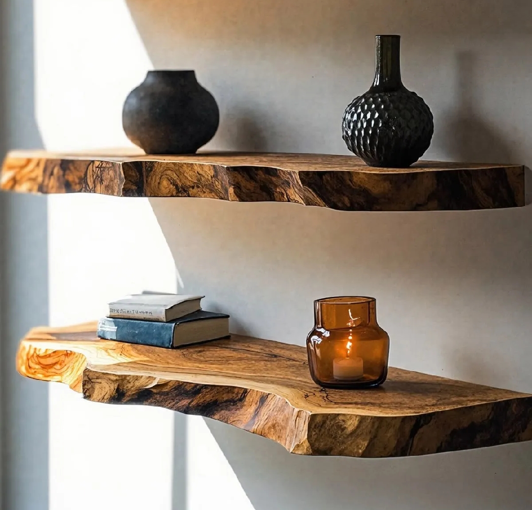 Premium Live Edge Floating Shelf | Custom Size Wooden Wall Mounted Shelf | Rustic Industrial Floating Wall Shelf | Modern Display & Storage Shelf for Living Room, Bedroom, Kitchen & Office