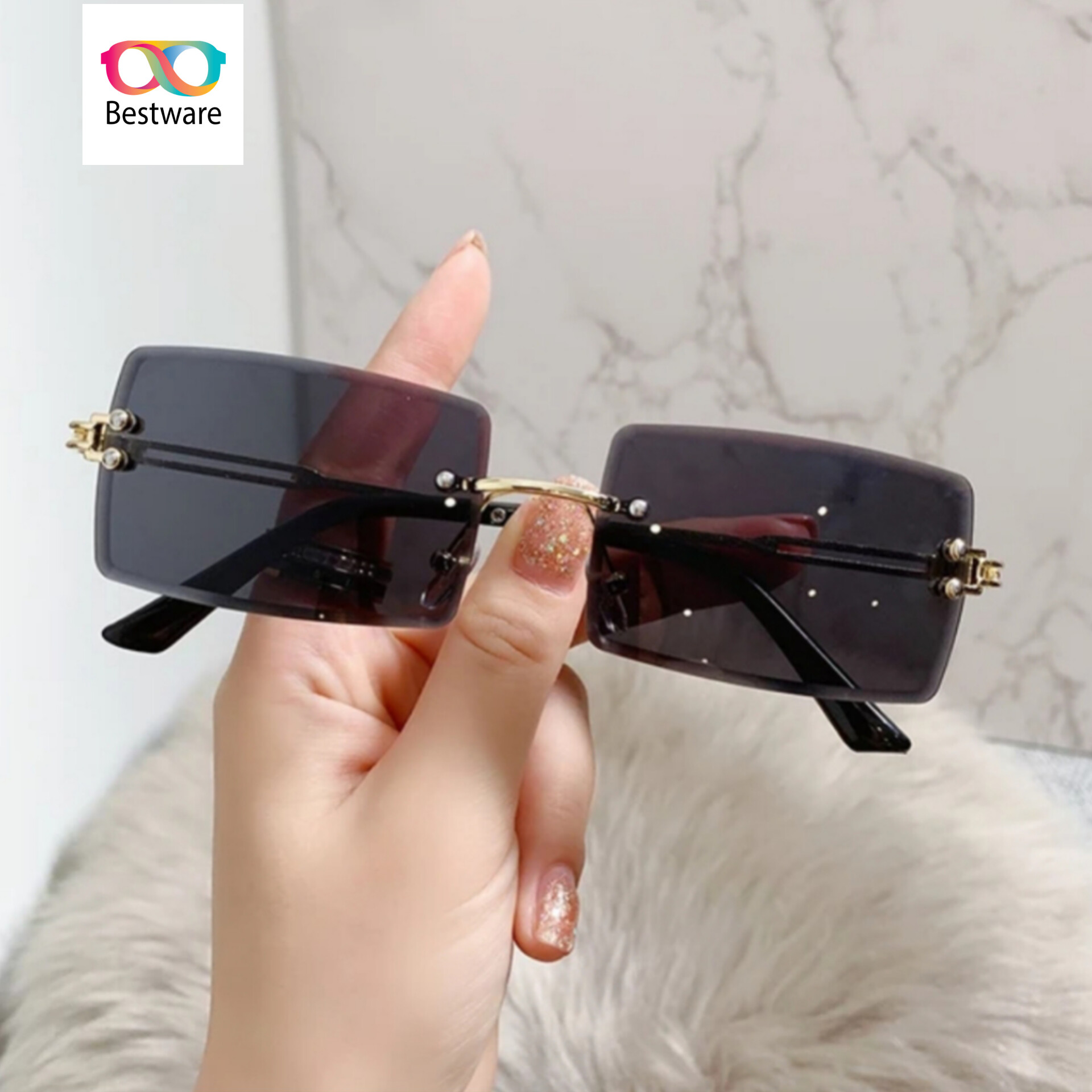 New Rimless Sunglasses for Women/Men . Vintage Women Men Summer Square Driving Goggles Sun Glasses Rimless Rectangle Fashion Sunglasses