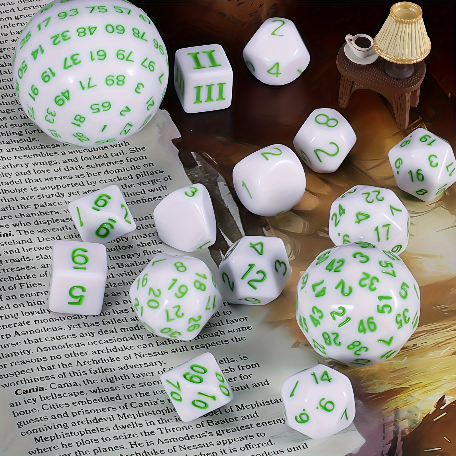 DND Polyhedron D3-D100 Dice Set (15 Pieces) for Roleplaying Tabletop Game with Drawstring Pouch