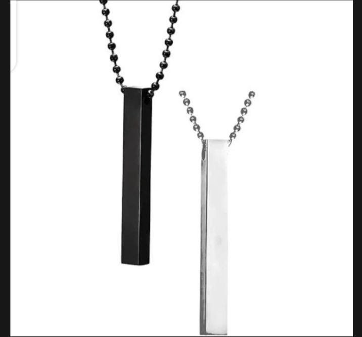 Pack Of 2 Black & Silver New Attractive 100% Pure Stainless Steel Vertical Bar Necklace Locket & Chain For Men /Boys
