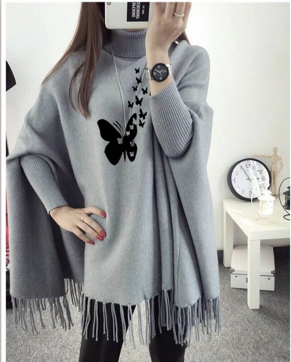 Women's Winter Printed Poncho Lightweight Open Front Wrap Casual Fashionable Scarf Style Vest Top