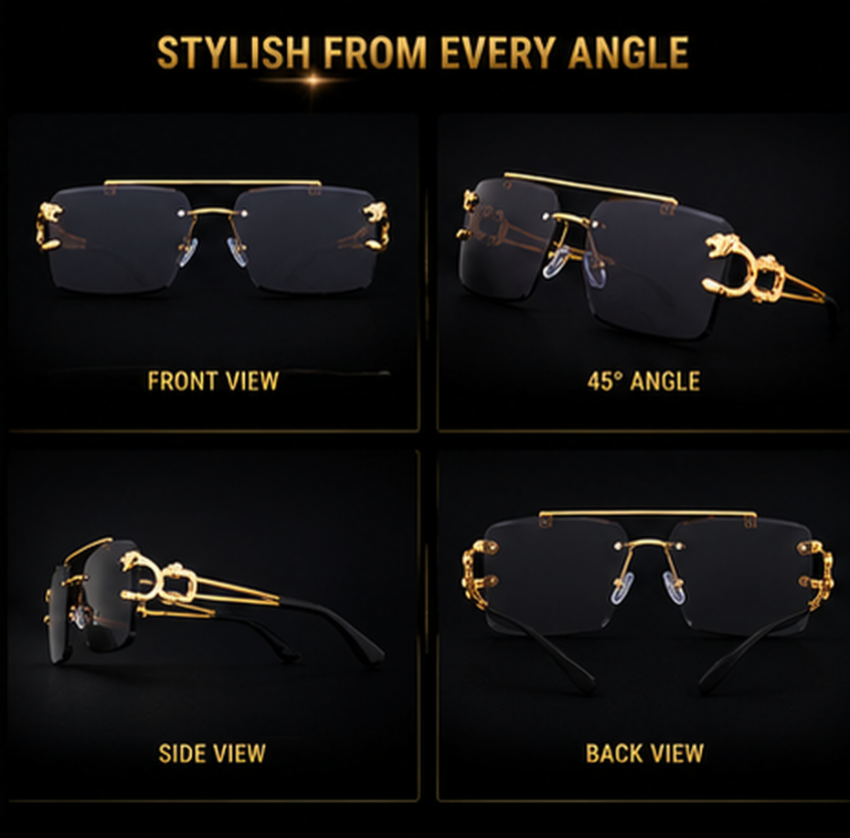 Fashion Leopard Rimless Sunglasses Double Bridges Gradient Ocean Film Shades UV400
