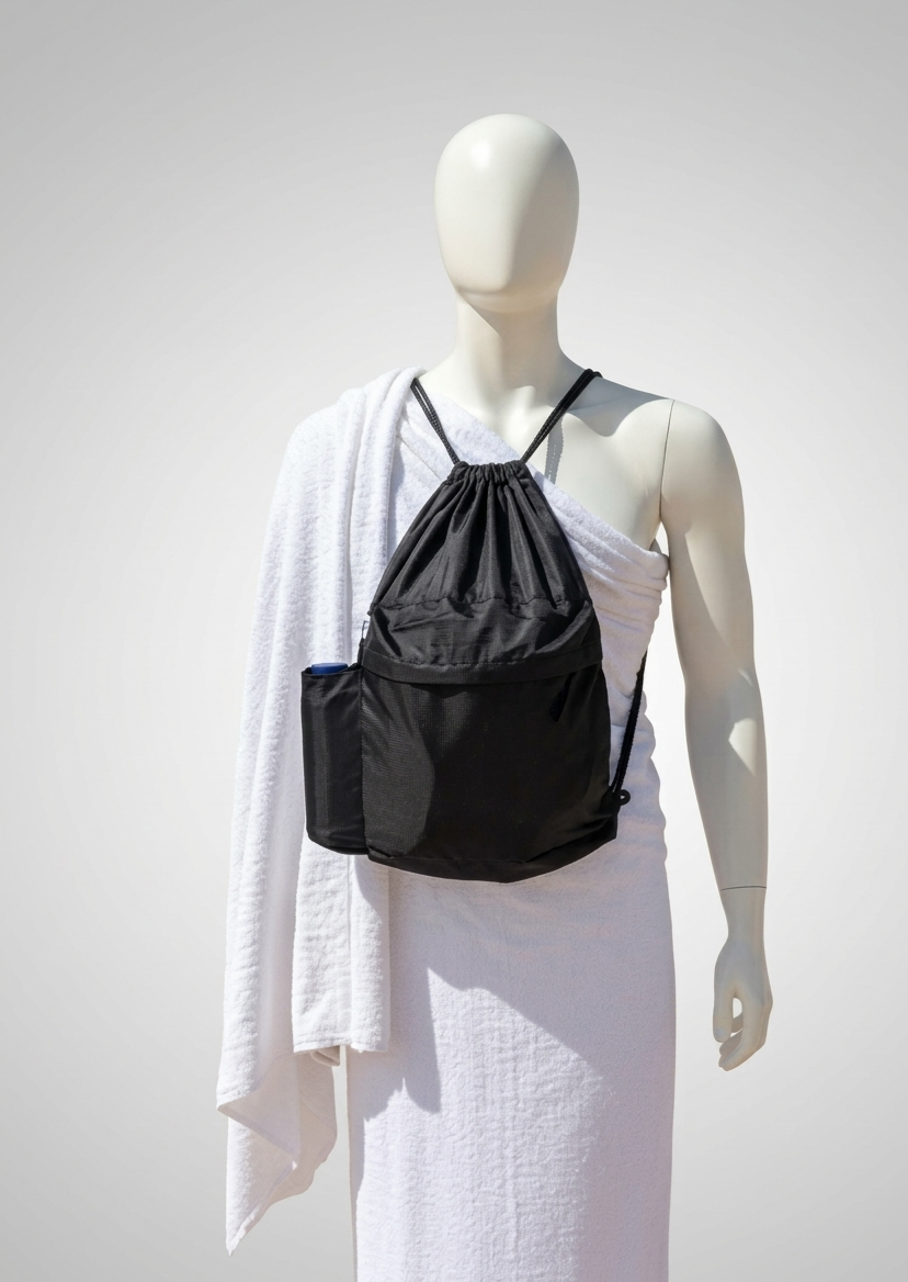 Drawstring Bag with Bottle Pocket Water Proof Drawstring Bag for Kids, Man & Woman with Outside Zipper Mesh Pocket For Hajj & Umrah Chapal Bag, School, Sports, Swimming, Gym, Travel  || Multipurpose Parachute Dori Bags (Hight 18* 13 Length) Inches