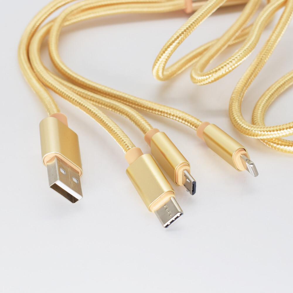 Fast Charging Cable – Nylon Braided Multi Connector USB Data Cable Type-C & Micro Support