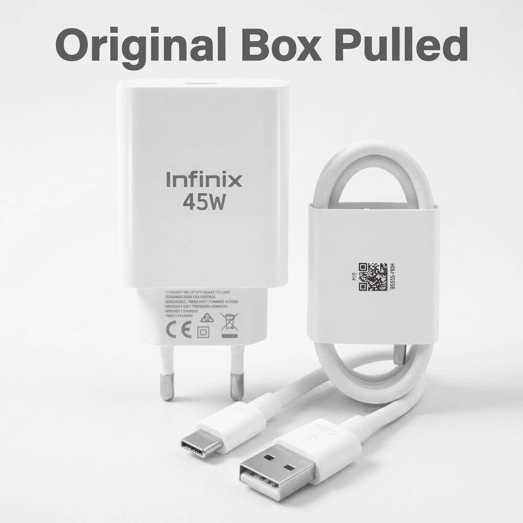 Infinix 45Watt Original Charger with Type-C Cable– 100% Original box pull out Compatible with Infinix Note 30, Note 40, Zero 30, GT 10 Pro & All Type-C Devices